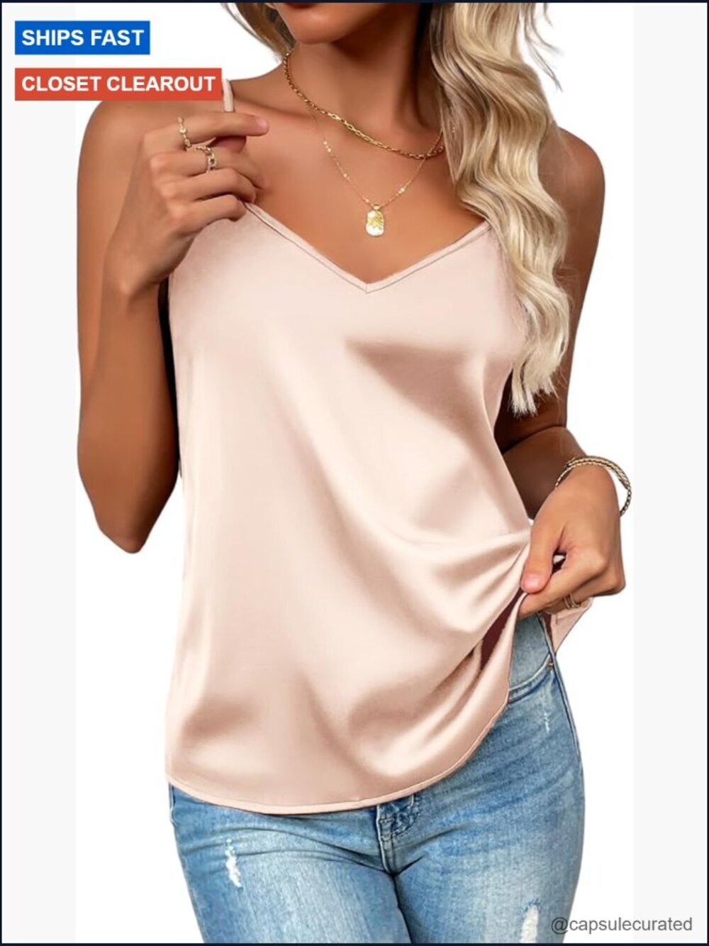 Silk Satin V Neck Tank Top Adjustable Spaghetti Strap Sleeveless Camisole